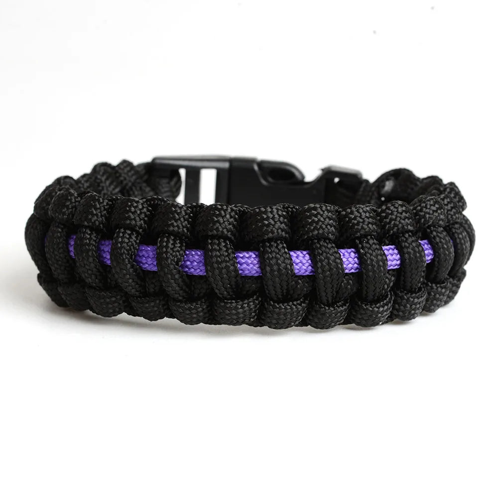 Keisha Lena Outdoor Travel Camping Thin Blue Line Black Braided Cobra Weave Plastic Buckle Paracord Survival Bracelet Police - Eloy Royal