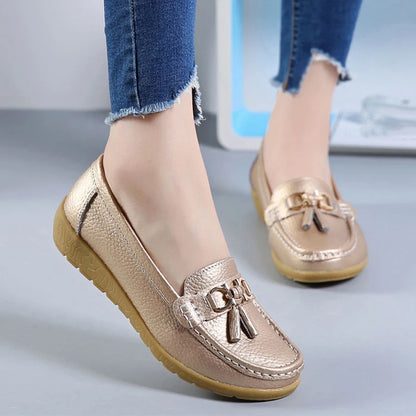 2021 Women Shoes Spring Autumn Cow Leather Flats Women Footwear Slip On Loafers Mother Moccasins Shoes Female Large Size 35-44 - Eloy Royal