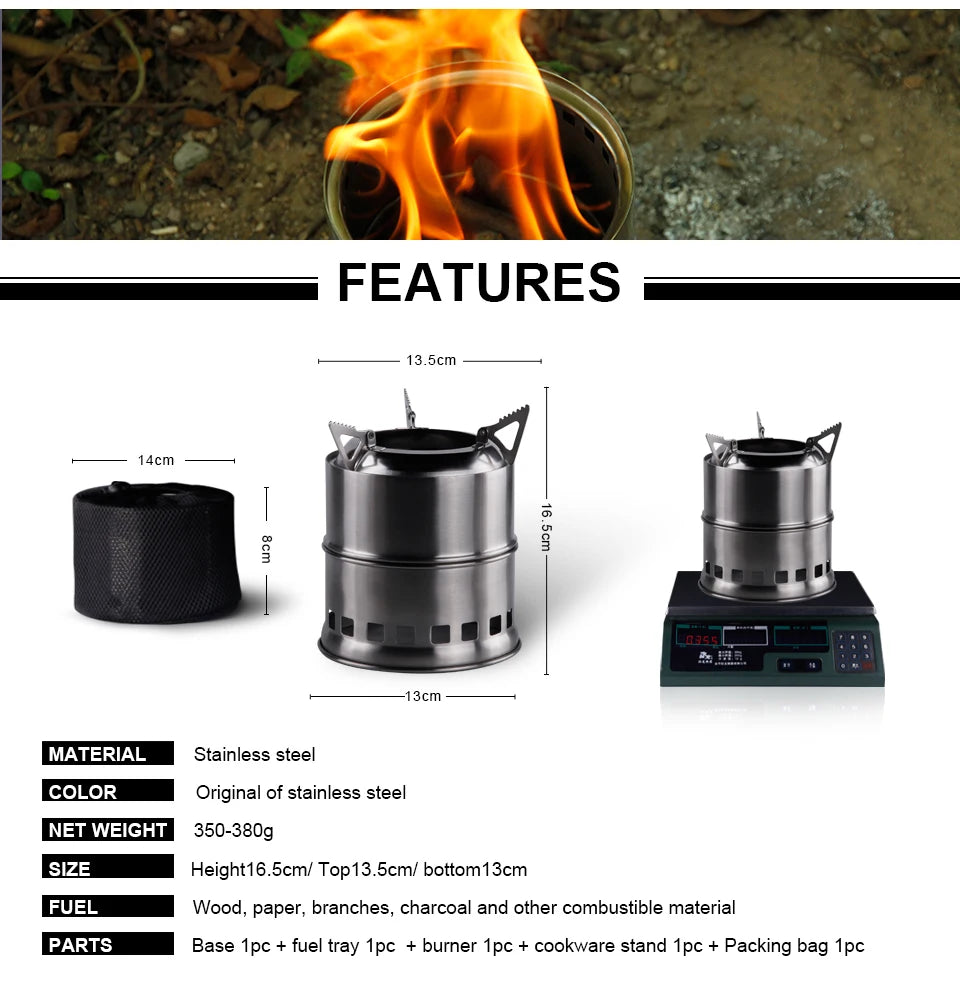 APG Outdoor wood gas wood-burning stove portable folding firewood stove camping gasification furnace - Eloy Royal