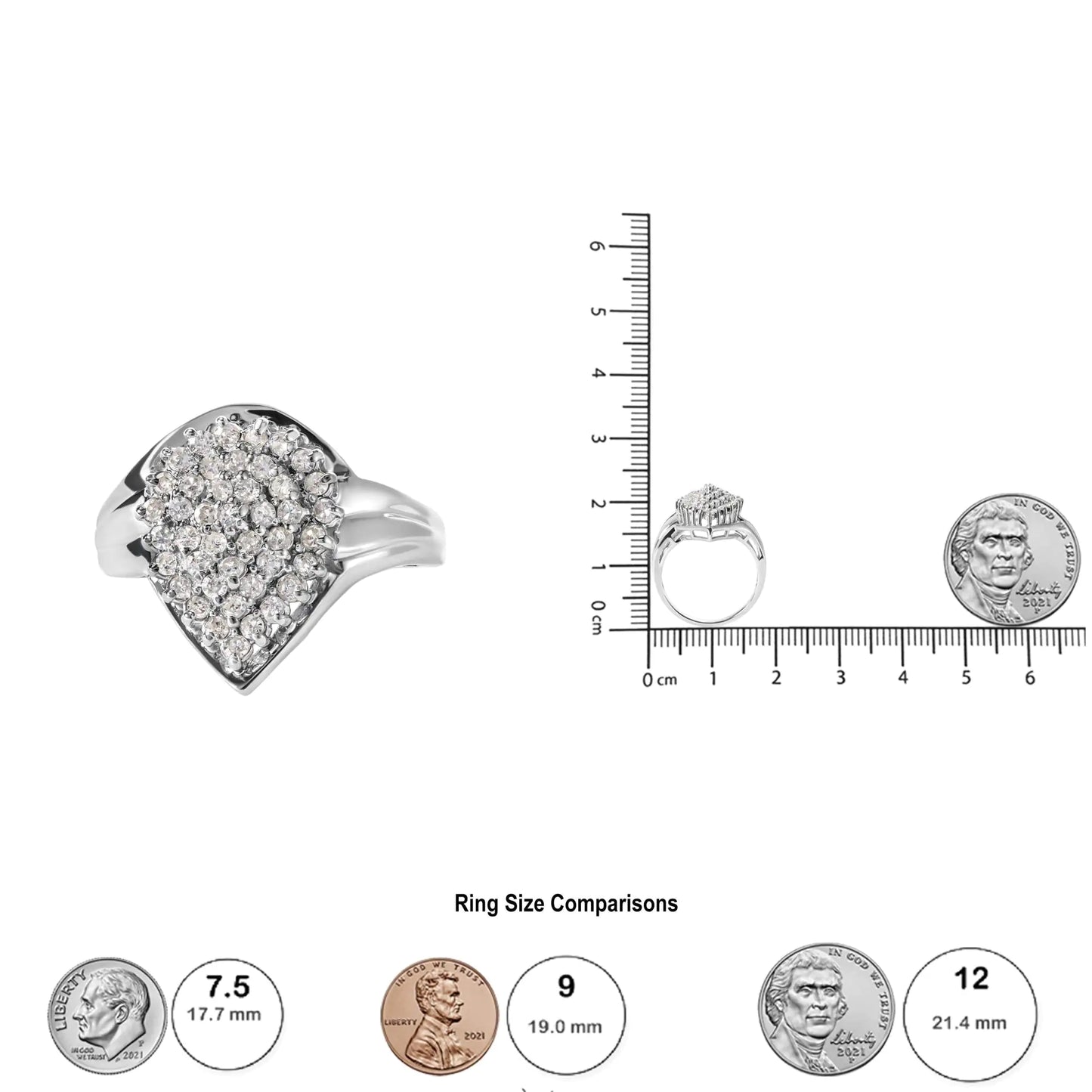 10K White Gold 1/2 Cttw Diamond Pear Shaped Cluster Ring (H-I Color, I1-I2 Clarity)