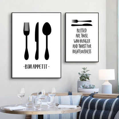 Black White Cartoon Kitchenware Art Painting Poster And Print Knife And Fork Wall Pictures For Kitchen Modern Home Decor YX198 - Eloy Royal