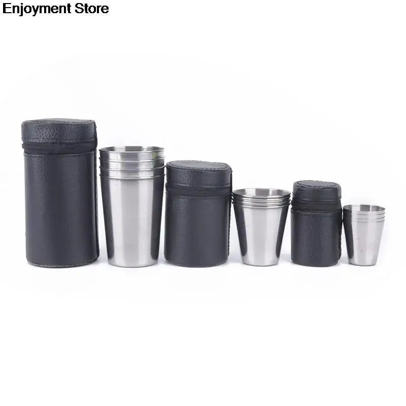 30ml/70ml/170ml Outdoor Camping Cup Tableware Travel Cups Set Stainless Steel Cover Mug Drinking Coffee Tea Beer With Case - Eloy Royal