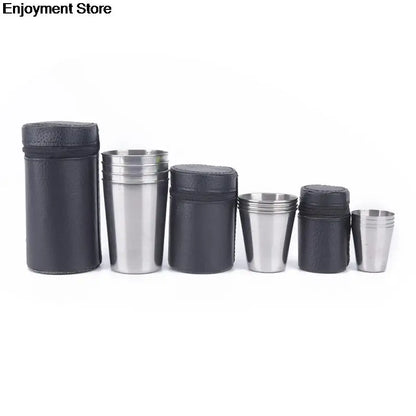 30ml/70ml/170ml Outdoor Camping Cup Tableware Travel Cups Set Stainless Steel Cover Mug Drinking Coffee Tea Beer With Case - Eloy Royal