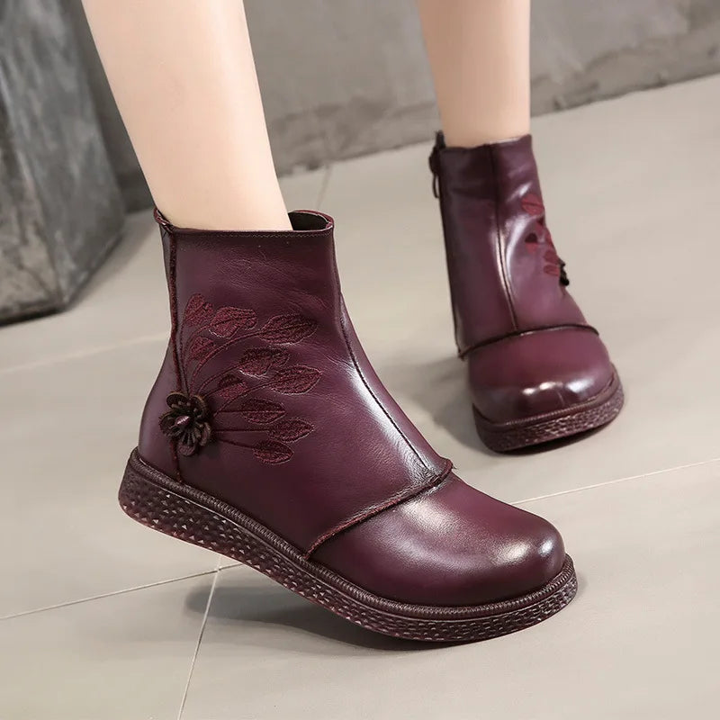 Women Flat Platform Shoes Autumn Winter Shoes Genuine Leather Ankle Boots for Women Footwear Soft Vintage Ladies booties 2022 - Eloy Royal