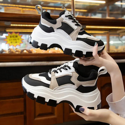 Women Sneakers Fashion Chunky Shoes Thick Sole Female Mesh Lace Up Platform Vulcanize Shoes Casual Footwear White Walking Shoes - Eloy Royal