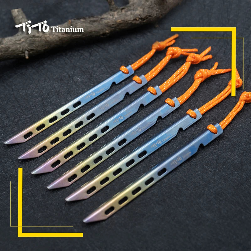 TiTo Titanium Tent Stake 6pcs/lots Colorful  V Shaped Windproof Outdoor Camping Tent  Nail  with Rope Suitable for Soft Ground - Eloy Royal