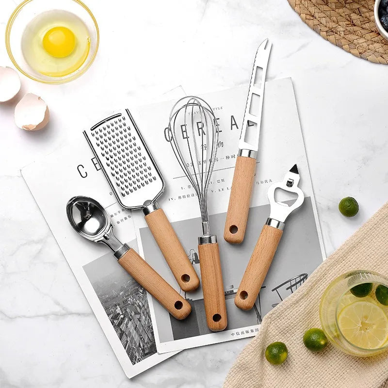 Cooking Utensils Set With Wooden Handle Can Opener Baking Set Cooking Tool Kitchenware Pizza Peeler Cheese Knife Kitchen Gadget - Eloy Royal