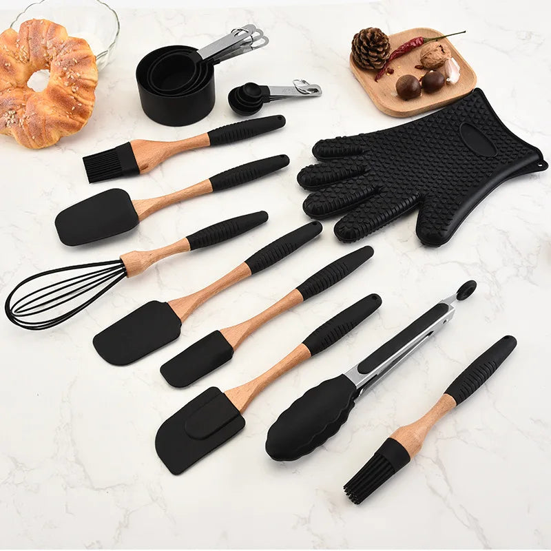 Silicone Wood Turner Spatula Brush Scraper Pasta Gloves Egg Beater Kitchen Accessories Baking Cooking Tools Kitchenware Cookware - Eloy Royal