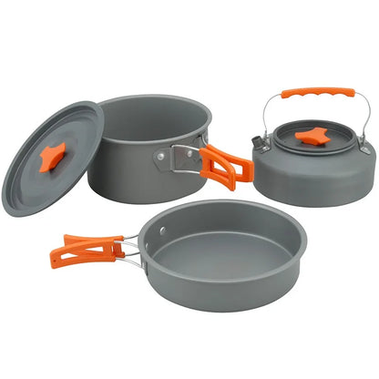 Outdoor Cookware Set DS311 Camping Cooking Set 3 Person Pot Pan 1.1L Kettle - Eloy Royal