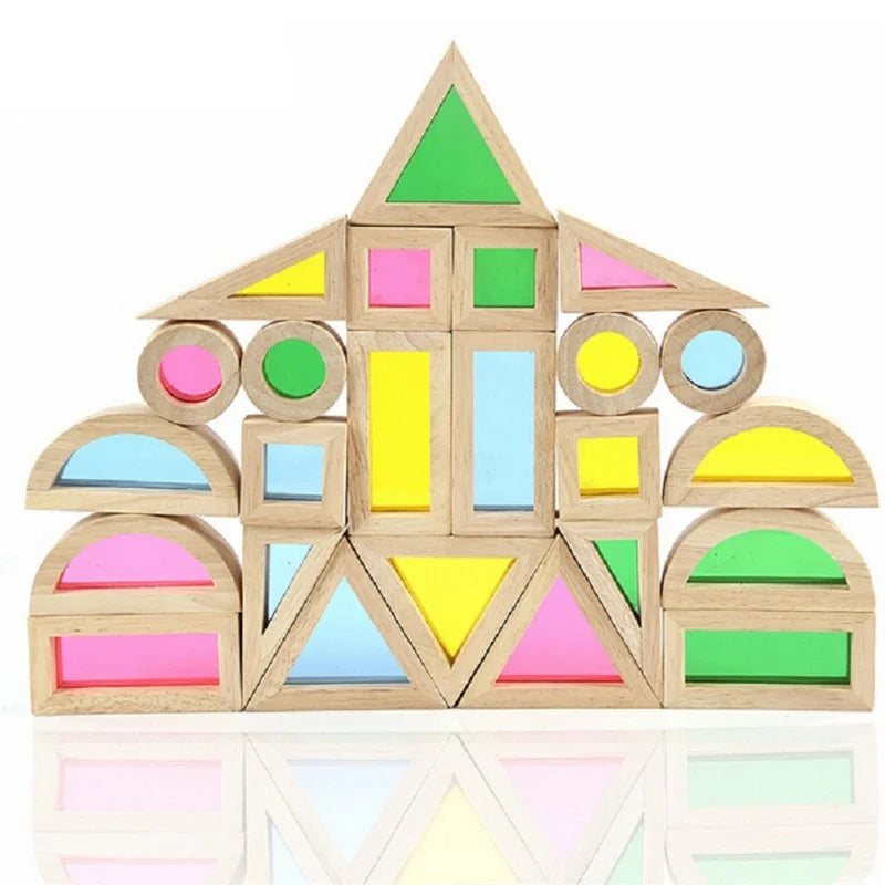 Wooden Rainbow Stacking Blocks Creative Colorful Learning And Educational Construction Building Toys Set For Kids For Ages 2+ - Eloy Royal