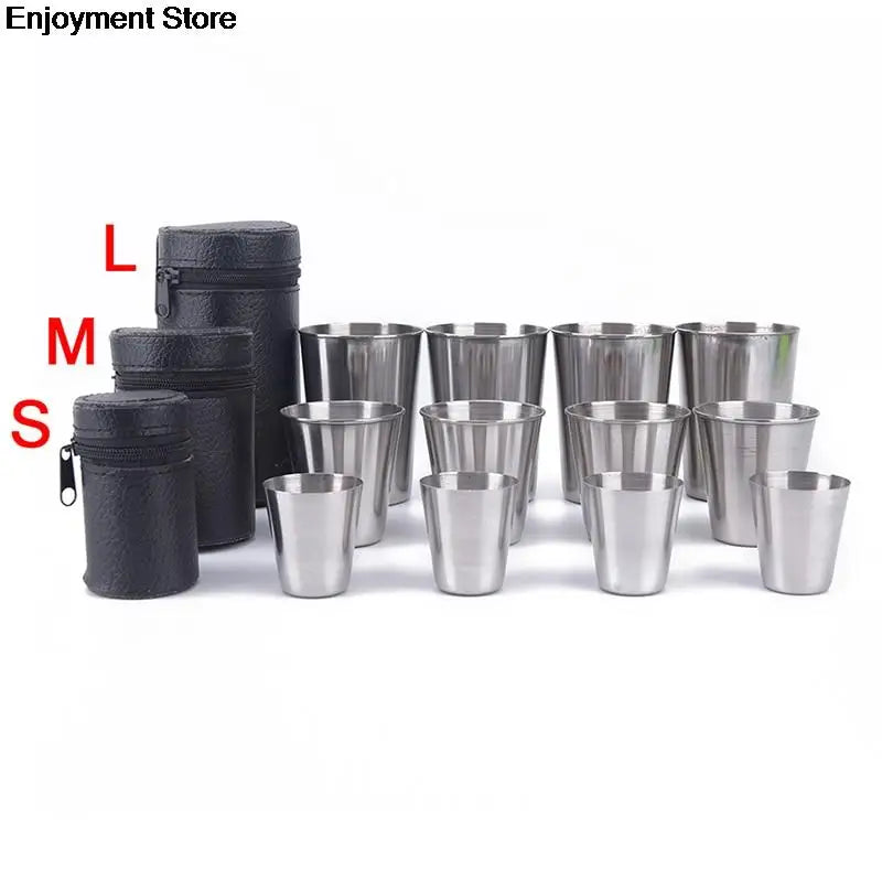 30ml/70ml/170ml Outdoor Camping Cup Tableware Travel Cups Set Stainless Steel Cover Mug Drinking Coffee Tea Beer With Case - Eloy Royal