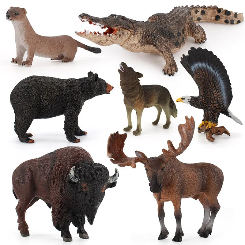 Simulation Wild Jungle Animals Wolf Bison Eagle Bear Crocodile PVC Action Figures Ornaments Collection Kids Education Toy Gifts - Eloy Royal