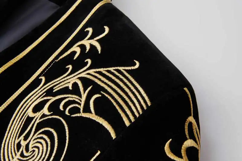 Luxury Baroque Gold Floral Embroidery Blazer Jacket Men Shawl Lapel Velvet Cardigan Blazers Men Wedding Party Prom Costume Homme