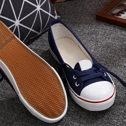 Women Casual Flats Lace up Shallow Shoes Autumn 2021 Fashion Comfortable Female Canvas Loafers Vulcanized Shoes Ladies Footwear - Eloy Royal