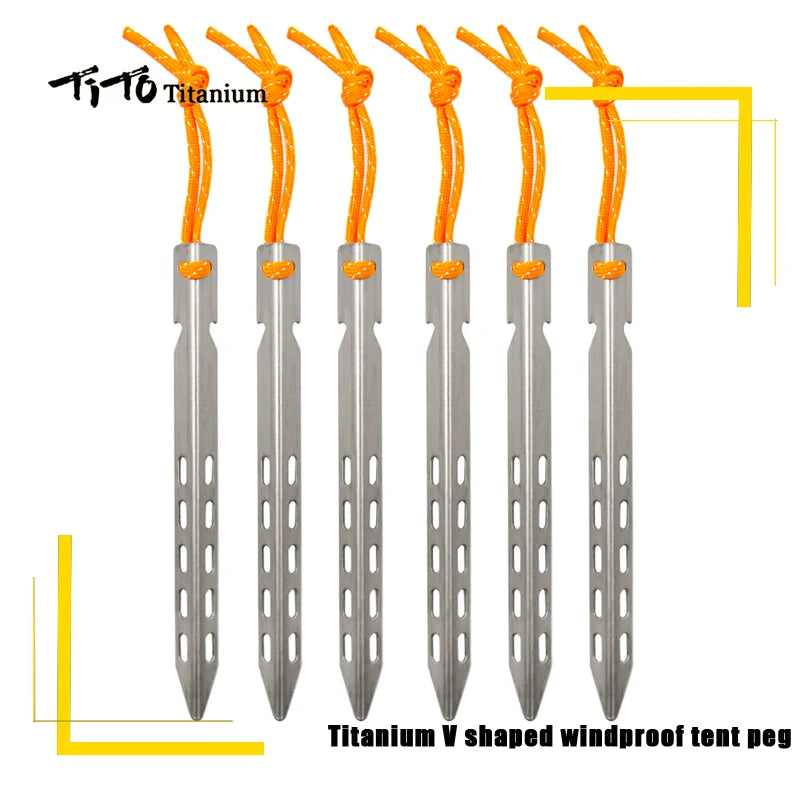 TiTo Titanium tent nails V shaped design Outdoor camping Windproof  equipment Tent tool for Soft ground 6/8/10/12pc - Eloy Royal