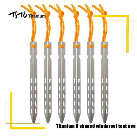 TiTo Titanium tent nails V shaped design Outdoor camping Windproof  equipment Tent tool for Soft ground 6/8/10/12pc - Eloy Royal