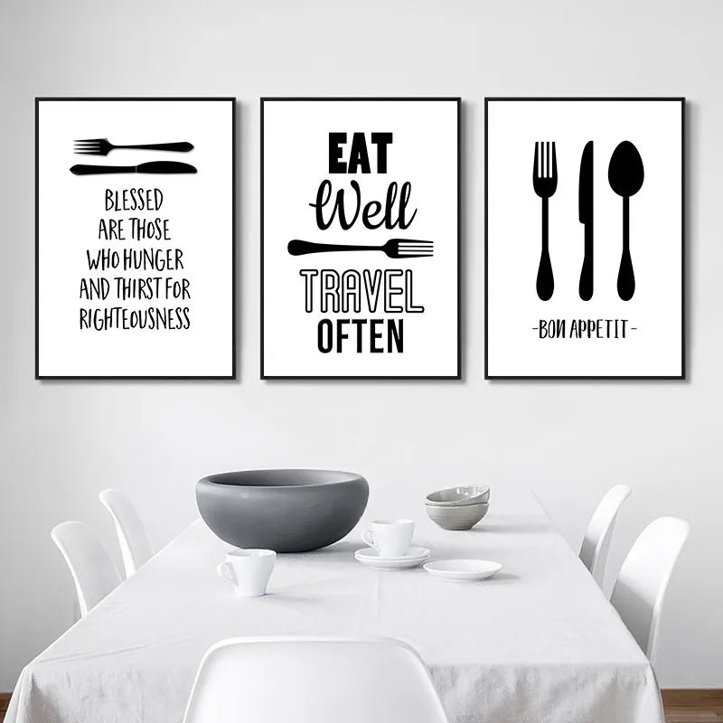 Black White Cartoon Kitchenware Art Painting Poster And Print Knife And Fork Wall Pictures For Kitchen Modern Home Decor YX198 - Eloy Royal