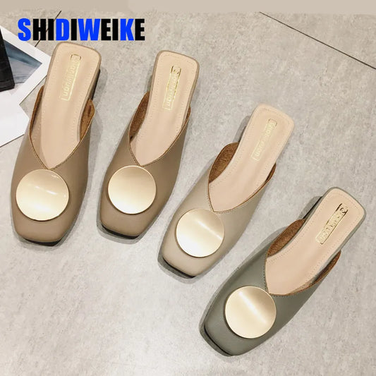 Brand Designer Women Slippers Slip On Mules Flat Heel Casual Shoes British Buckle Slides Wooden Block Heels Summer Footwear - Eloy Royal