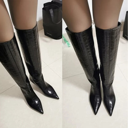 Taoffen New Women Knee High Boots Real Leather Pointed Toe Women Winter Shoes Fashion Sexy Party Shoes Women Footwear Size 35-42 - Eloy Royal