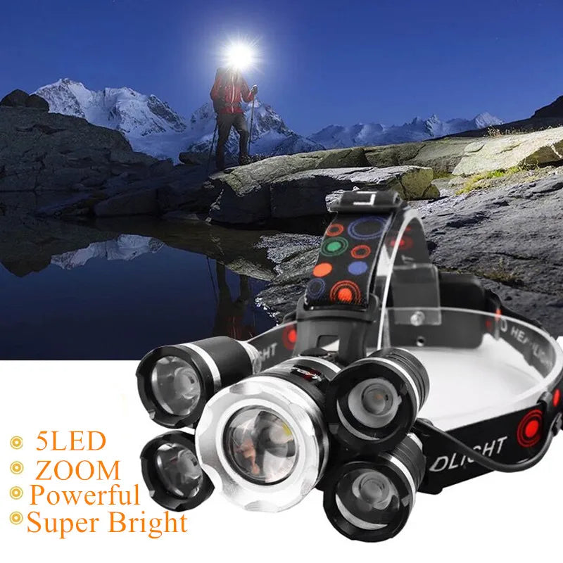 Drop Shipping  Powerful Headlight 5 LED T6 headlamp ZOOM Flashlight Torch Hunting head light Fishing light camping lantern - Eloy Royal