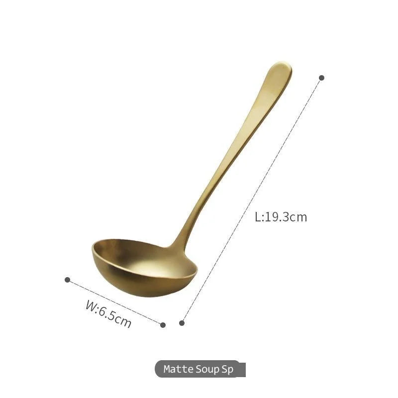 Gold Metal Soup Ladle Colander Set Kitchen Cookware Long Handle Soup Spoon Dinner Kitchenware Serving Spoon Utensil Tools - Eloy Royal