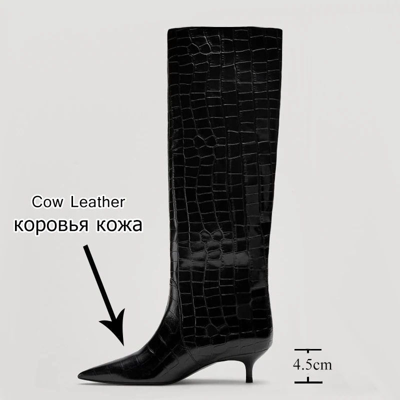 Taoffen New Women Knee High Boots Real Leather Pointed Toe Women Winter Shoes Fashion Sexy Party Shoes Women Footwear Size 35-42 - Eloy Royal