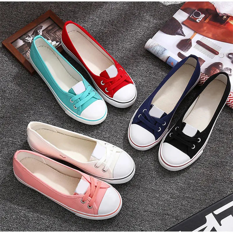 Women Casual Flats Lace up Shallow Shoes Autumn 2021 Fashion Comfortable Female Canvas Loafers Vulcanized Shoes Ladies Footwear - Eloy Royal