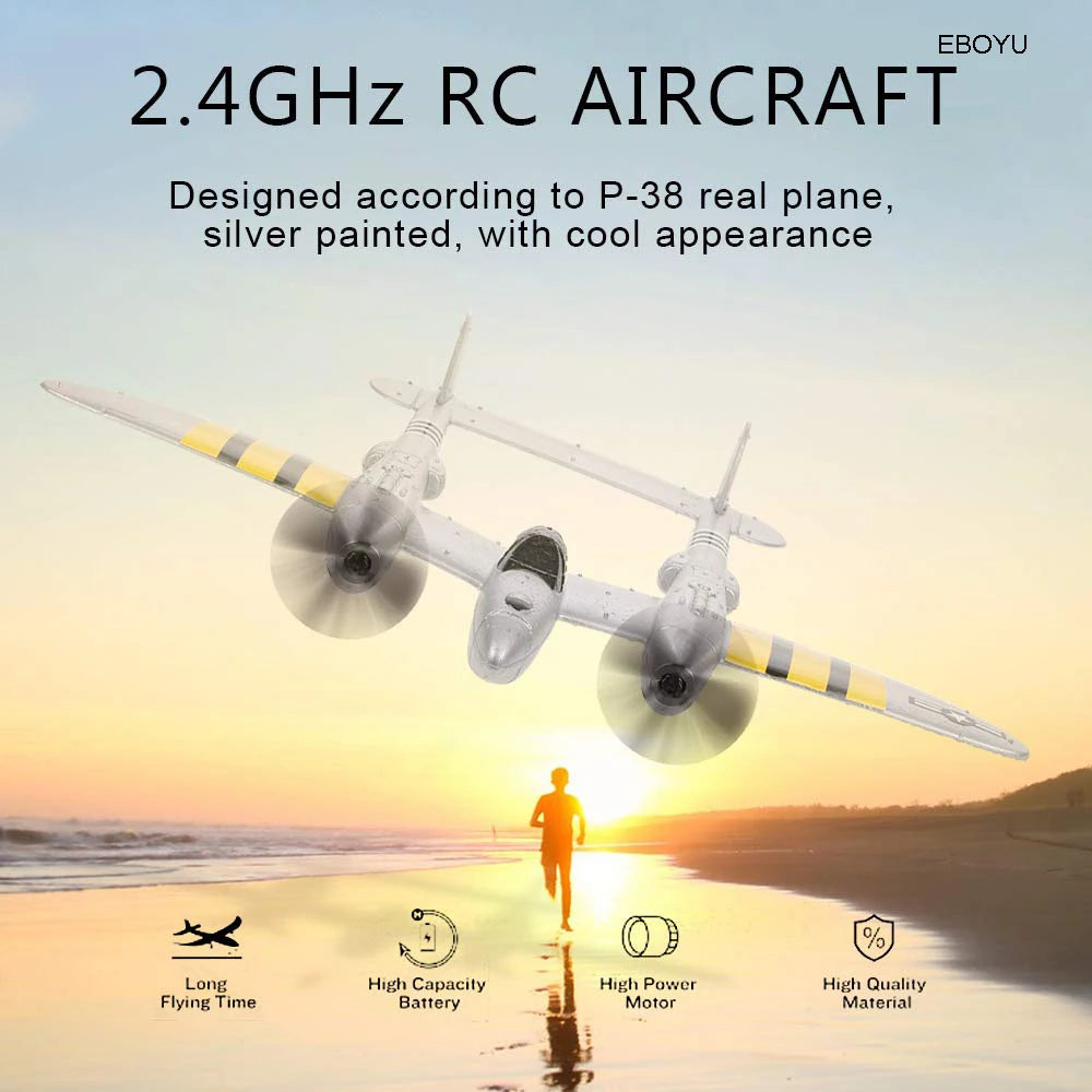 EBOYU FX-816 P38 RC Airplane 2.4GHz 2CH RC Plane Aircraft Outdoor Flight Toys for Kids Boys - Eloy Royal