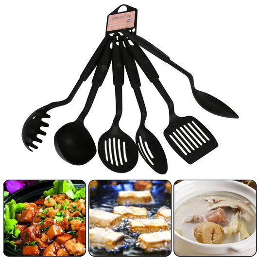 Black 6pcs/set Kitchen Utensils Set Non-stick Kitchenware Cooking Tools Spoon Soup Ladle Spatula Shovel Tools Gadget Accessories - Eloy Royal