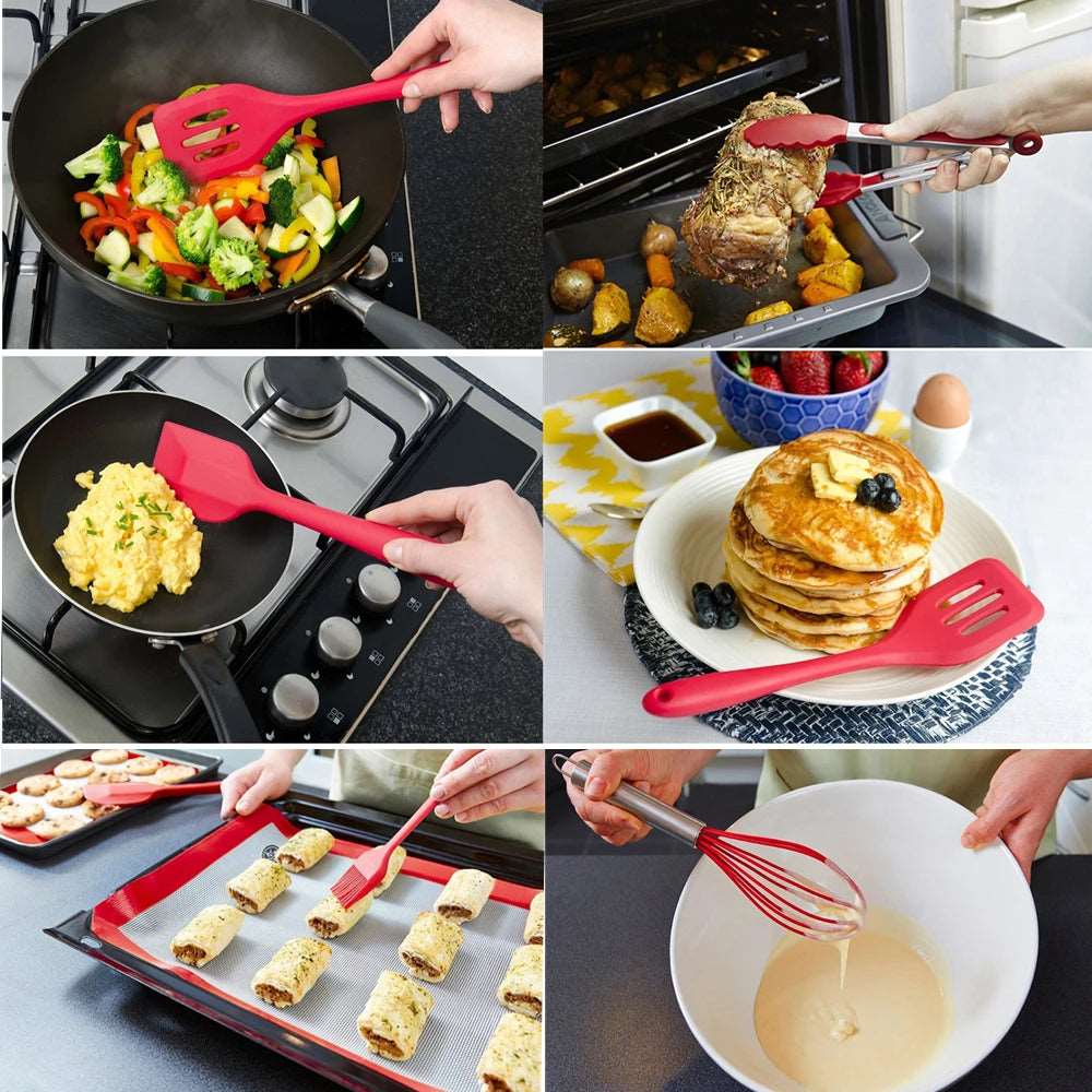 10/11PCS Silicone Kitchenware Non-stick Cookware Cooking Tool Spatula Ladle Egg Beaters Shovel Spoon Soup Kitchen Utensils Set