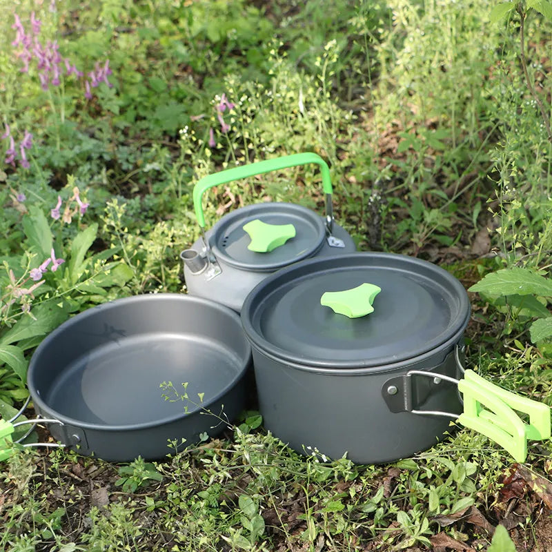 Outdoor Cookware Set DS311 Camping Cooking Set 3 Person Pot Pan 1.1L Kettle - Eloy Royal