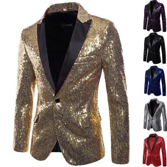 Formal Men Glitters Suit Jackets Sequins Party Button Dance Bling Coats Wedding Party Men Blazer Gentleman Formal Suit - Eloy Royal