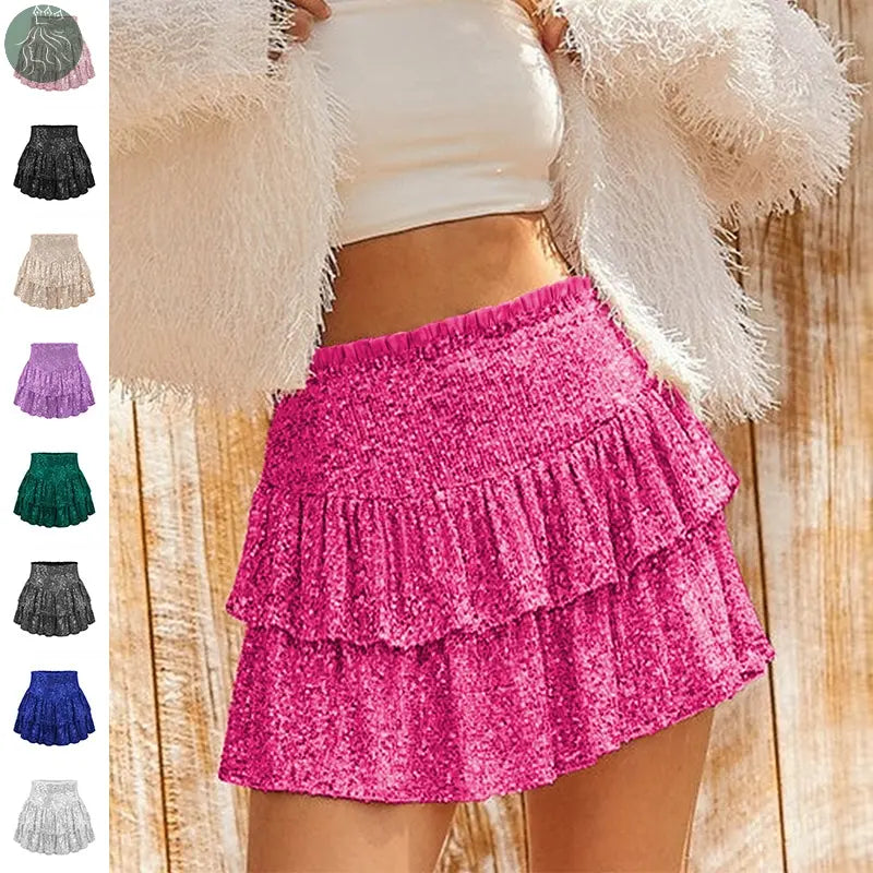 High Waist Sequined Pleated Skirt Women's Clothing Hot Girl Party Short Dress - Eloy Royal