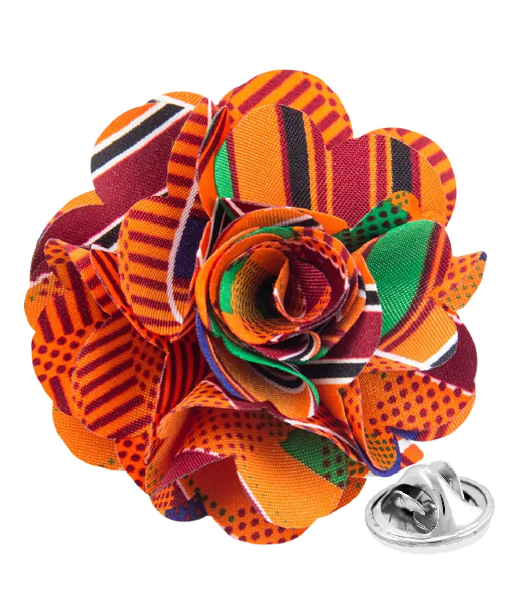 Vittorio Vico Mens Formal Kente Flower Lapel Pin - Boutonniere for Men Brooch Pin (Kente #1) Kente #1
