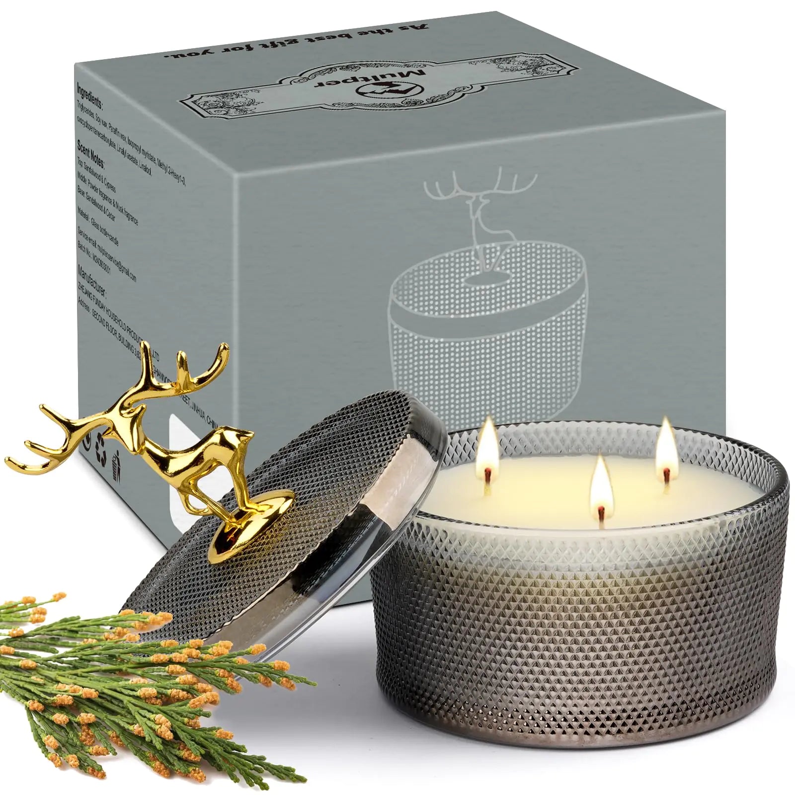 Scented Candles for Women 10.58 oz 3 Wick Natural Soy Wax Sandalwood Candle for Home Scented Aromatherapy Candle for Women Men 50 Hours Long Lasting Highly Scented Candle Valentines Day Gift n a