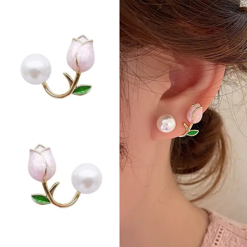 Pink Tulip Flower Earrings - Eloy Royal