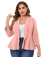 KOJOOIN Women Plus Size Casual Blazer Open Front Long Sleeve Work Office Cardigan Jackets Pink XL