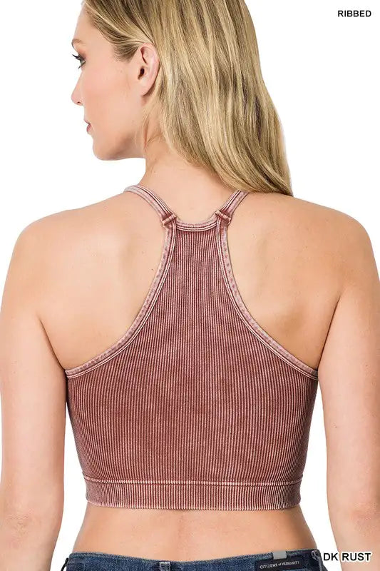 WASHED RIBBED SEAMLESS CROPPED CAMI TOP