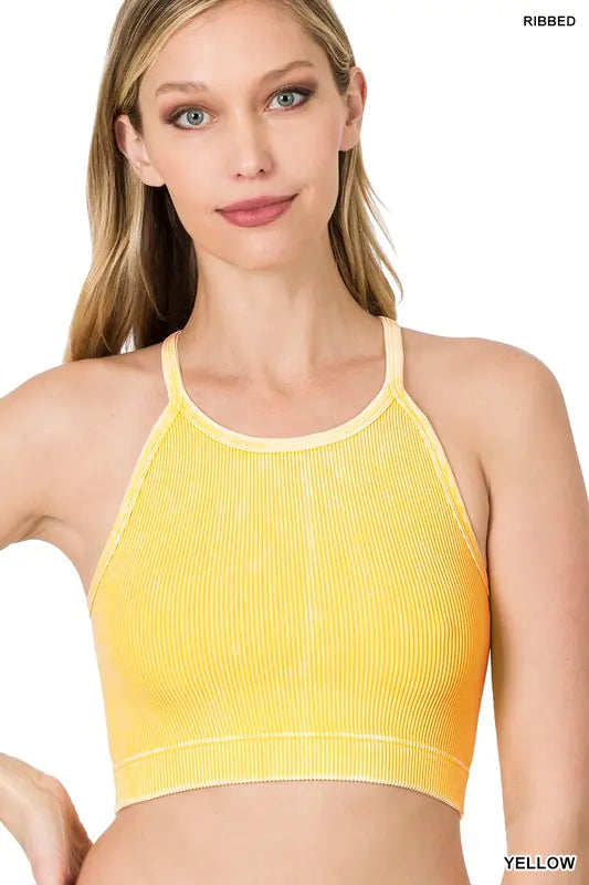 WASHED RIBBED SEAMLESS CROPPED CAMI TOP