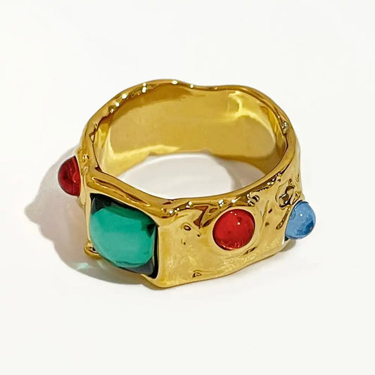 Vintage Golden Colorful Glass Chunky Rings for Ladies - Eloy Royal