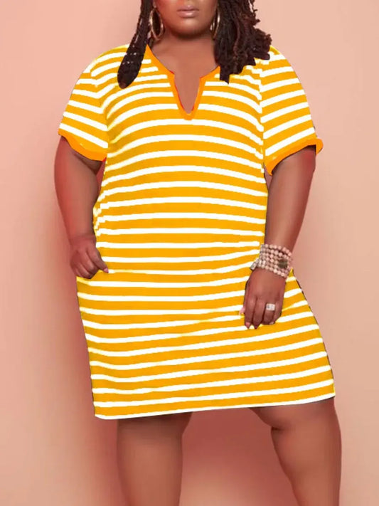 V Neck Striped Pocket Midi Dress - Eloy Royal