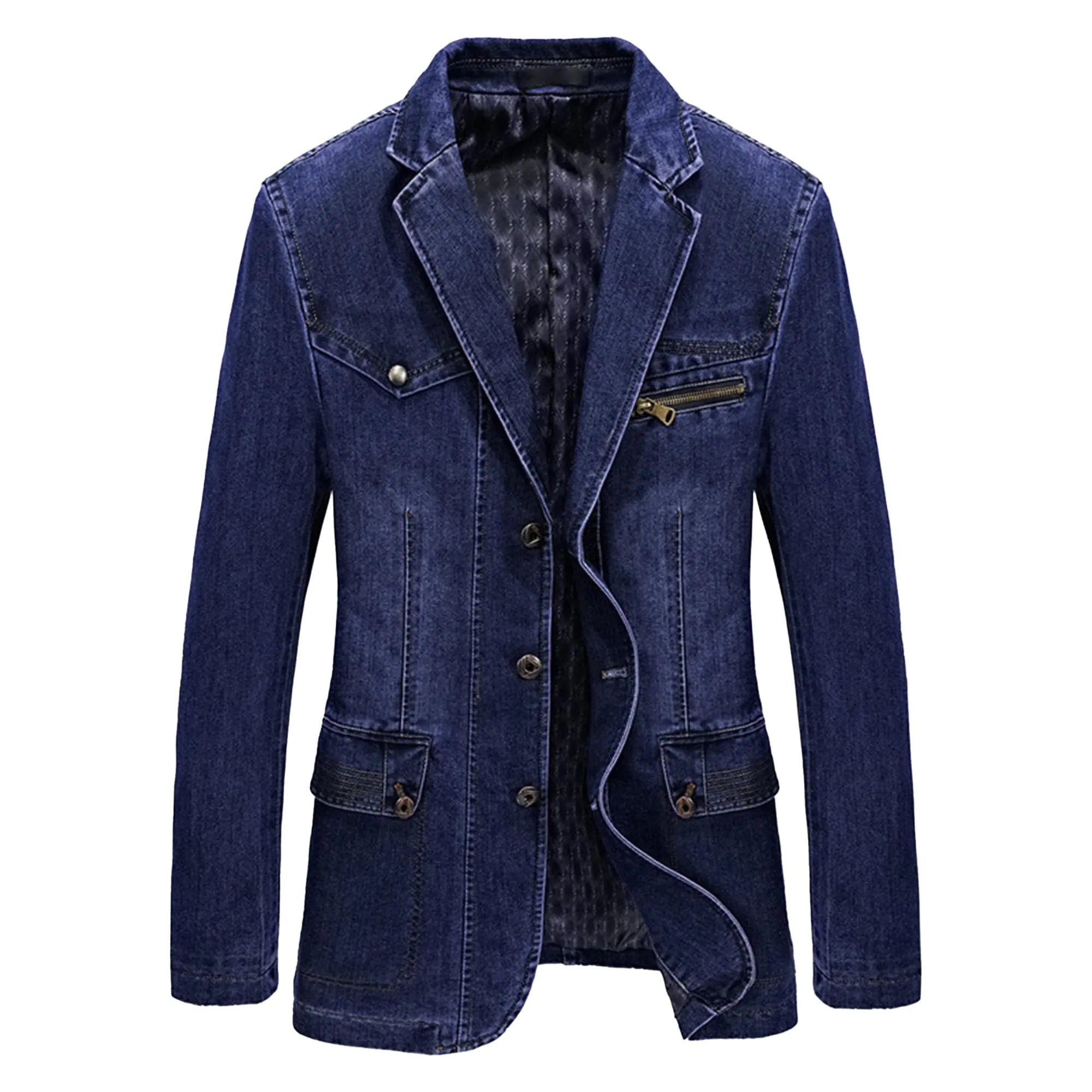 Men Classic 3 Button Denim Jacket Slim Lapel Washed Denim Suit Jackets Casual Blazer Sport Jean Coat (sqBlue3X-Large)