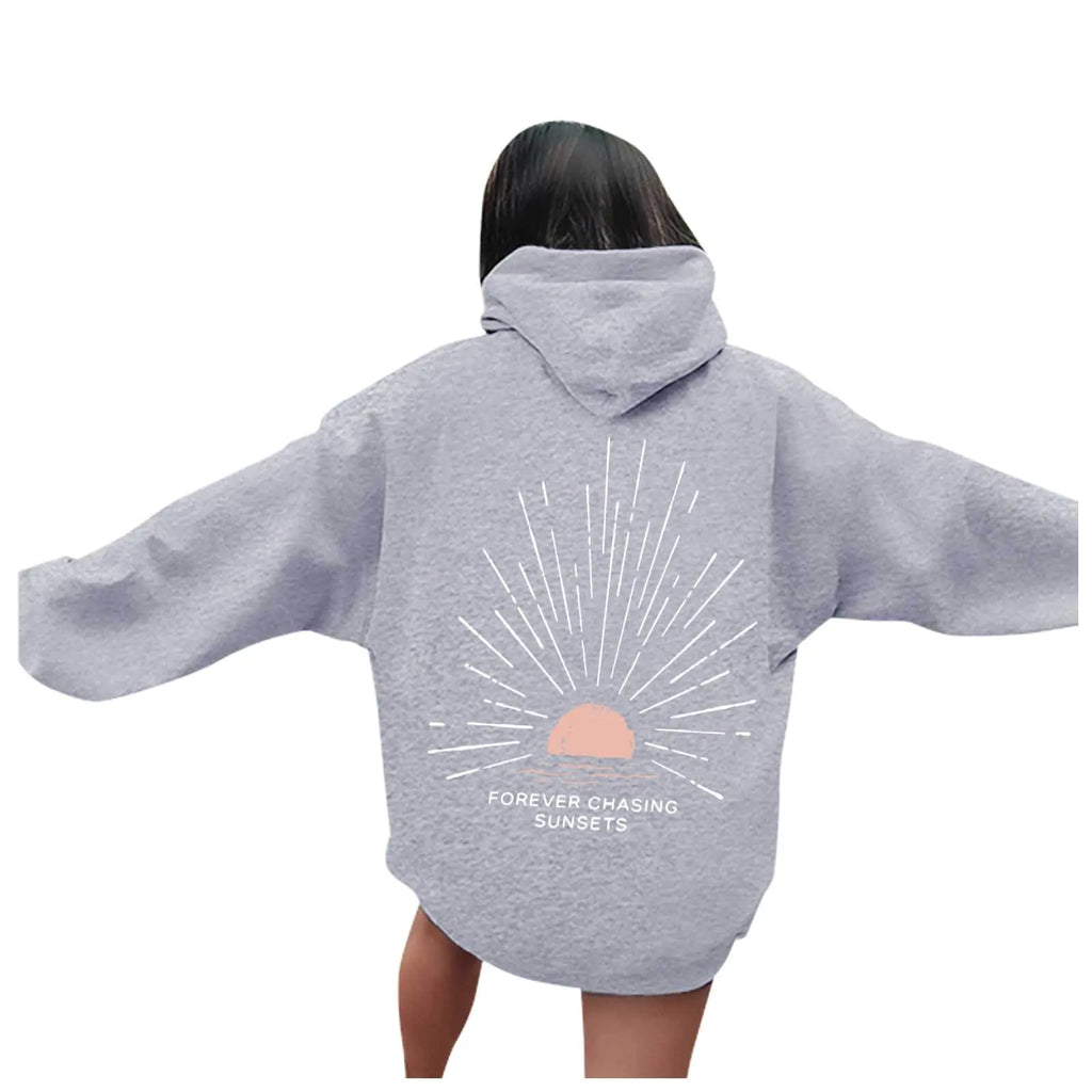 Womens Oversized Hoodies Sunset Hoodie Beach Hoodie Beach Hoodies Oversized Hoodie Beachy Sweatshirt (Grey L) Grey Large