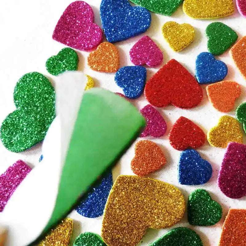 1bag/LOT.Mixed glitter heart foam stickers Baby room decoration Early learning educational toys Kindergarten craft diy toys OEM