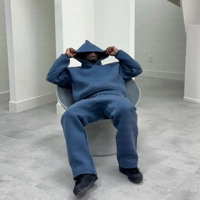 Fashion Hoodie & Sweatpants Set Blue XL