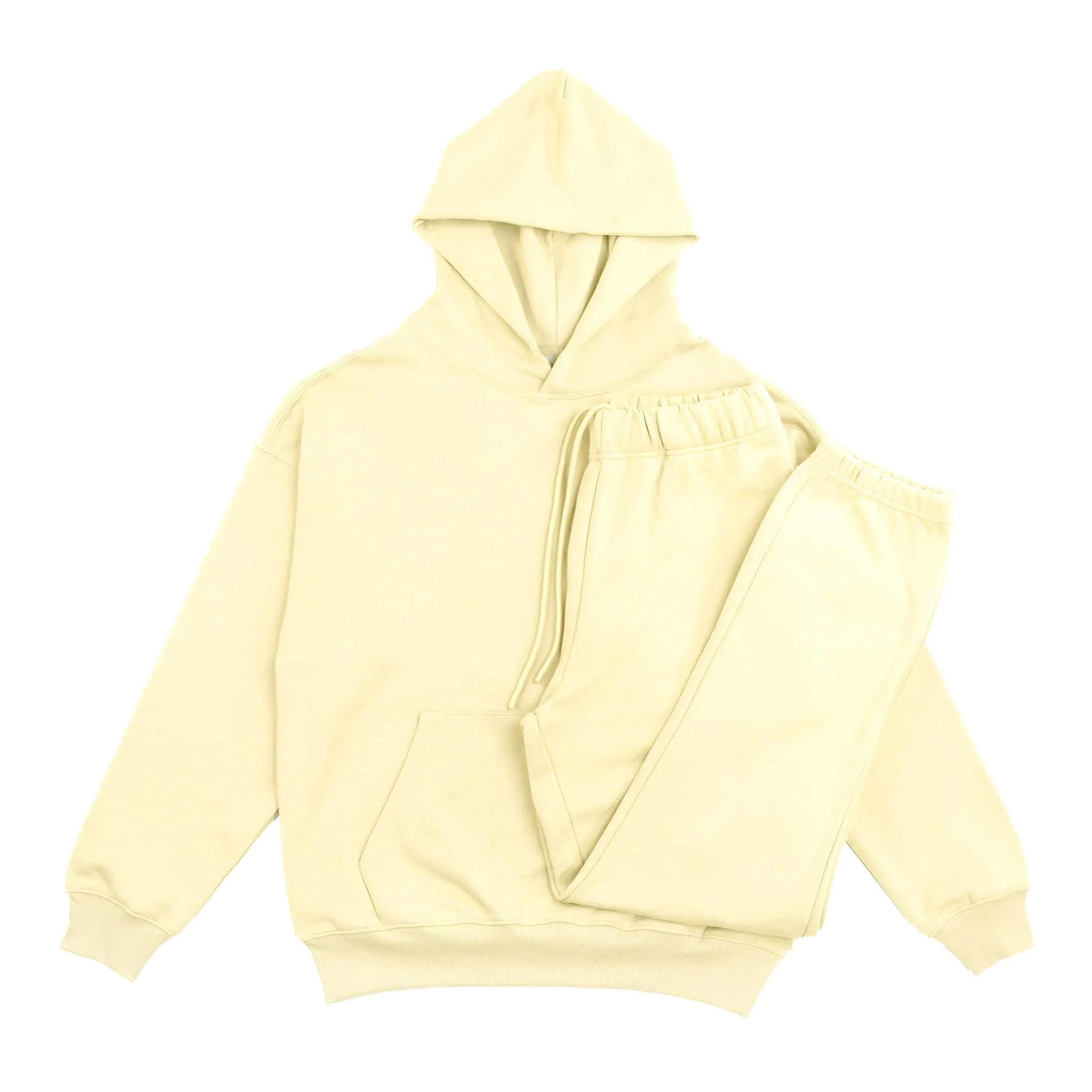 RIFLESSI Mens Womens Premium Heavyweight 100% French Terry Cotton 2 Piece Hoodie Pullover Jogger Sweatsuit Tracksuit Set (Buttermilk XL)