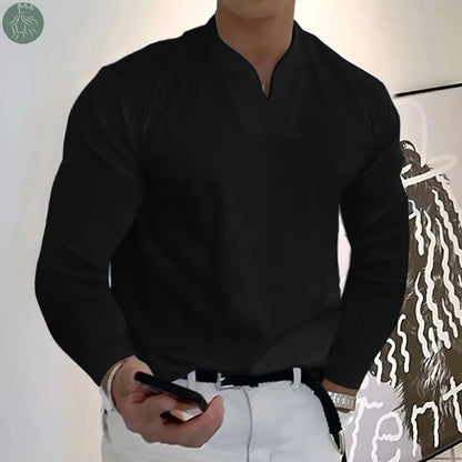 Male Fashion Casual Solid Color V-neck Long Sleeve Shirts - Eloy Royal