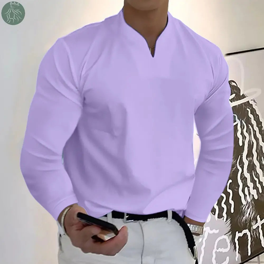 Male Fashion Casual Solid Color V-neck Long Sleeve Shirts - Eloy Royal