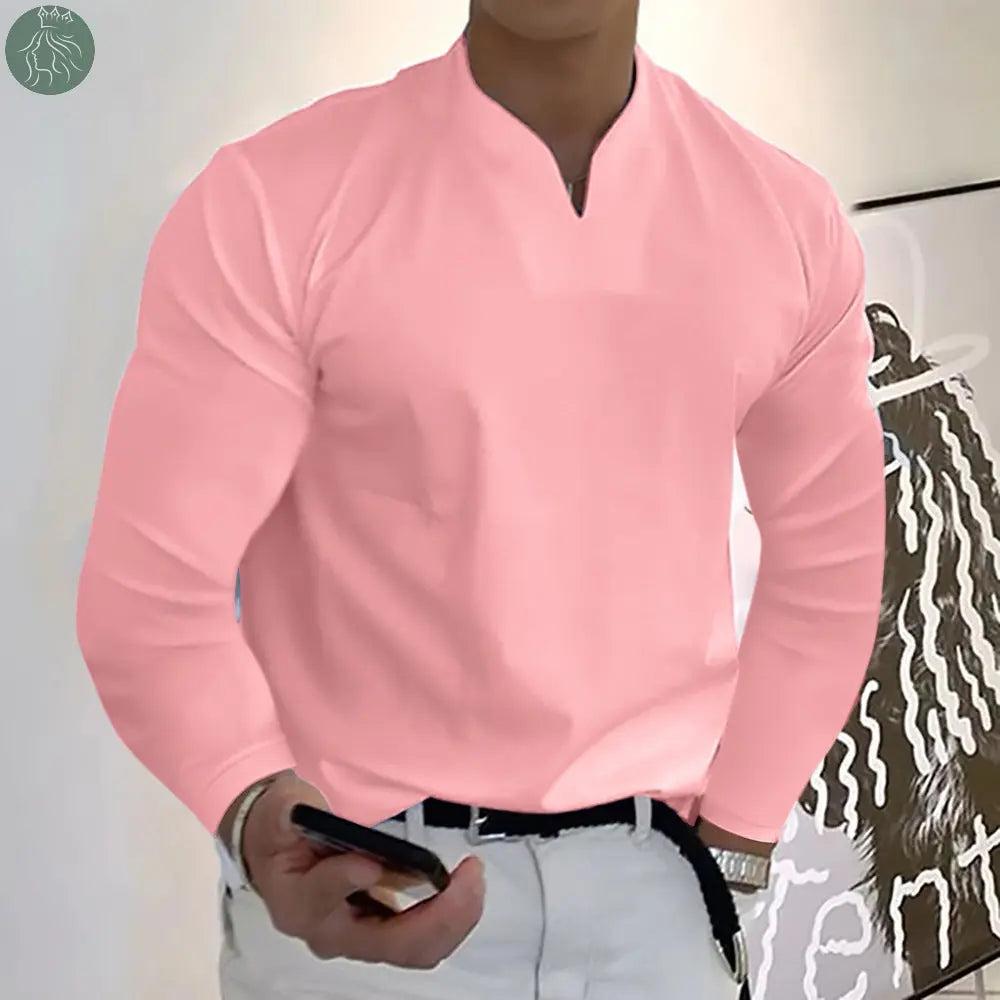 Male Fashion Casual Solid Color V-neck Long Sleeve Shirts - Eloy Royal