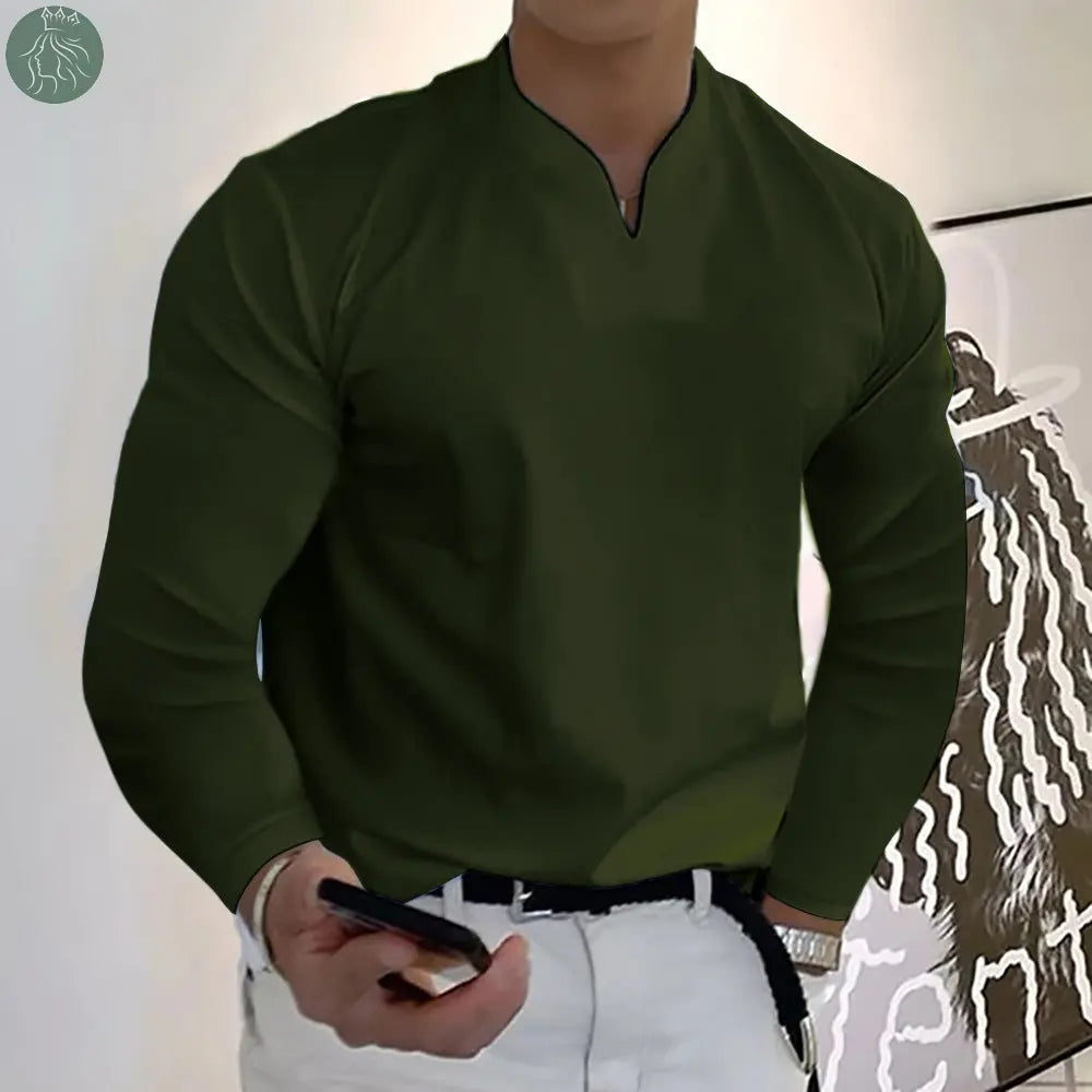 Male Fashion Casual Solid Color V-neck Long Sleeve Shirts - Eloy Royal